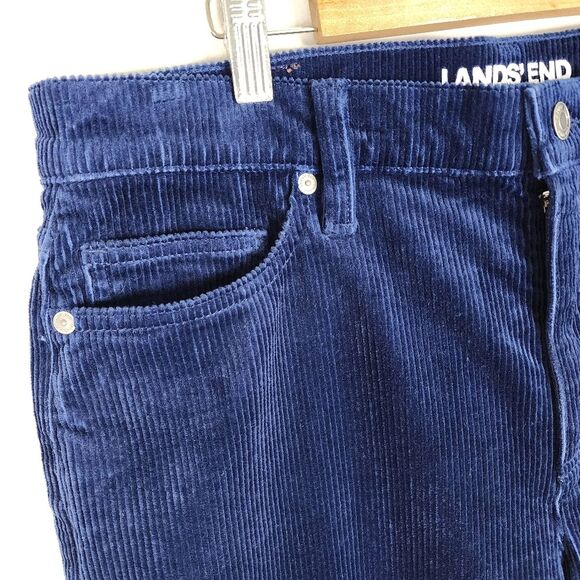 Lands End Blue Corduroy Pants Stretchy High Rise Women Size 14 P - Picture 14 of 16